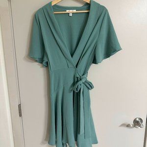 Women's Large Teal Wrap Short Dress